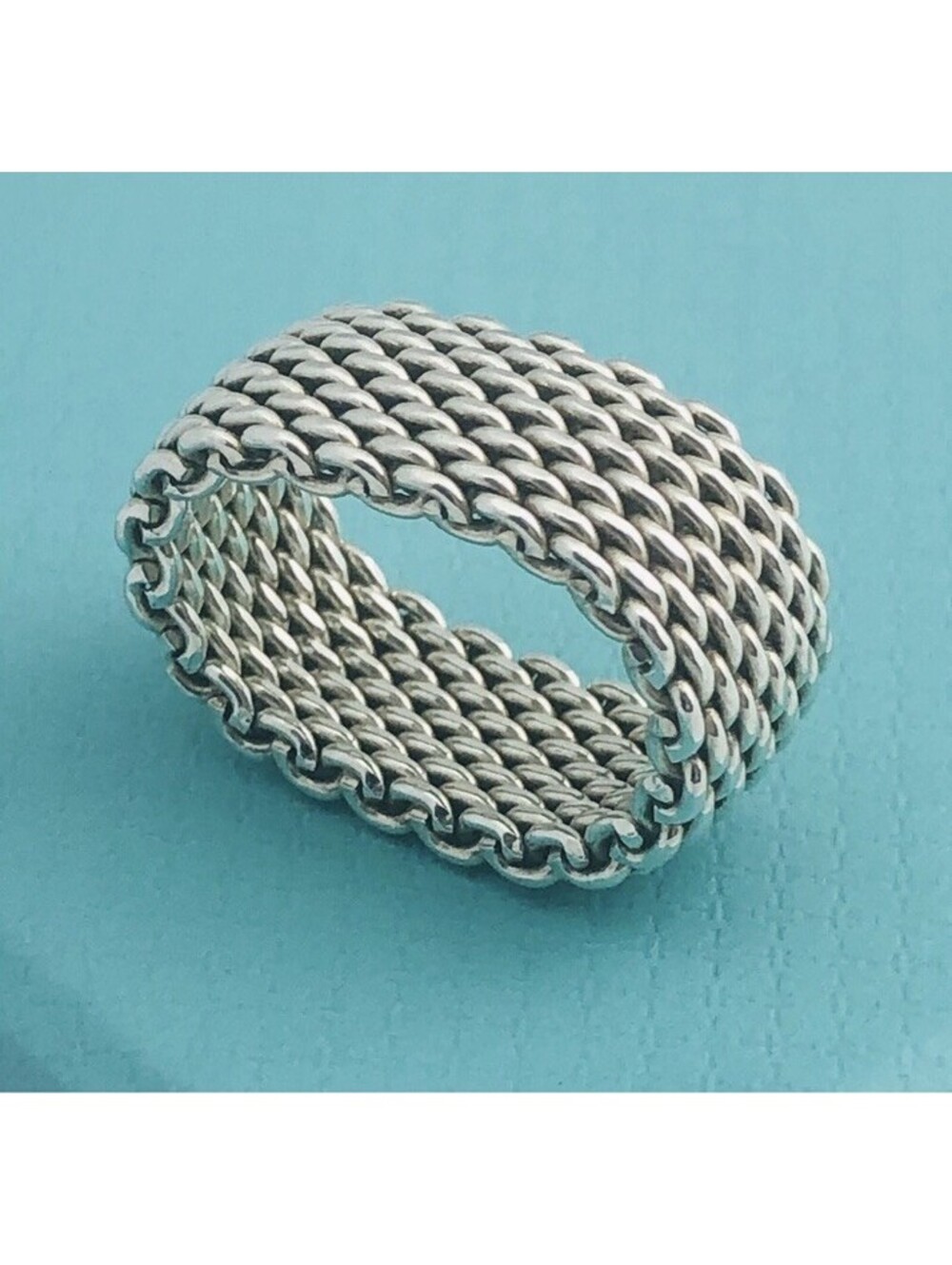 Vintage Tiffany & Co Somerset Mesh Weave Flexible Unisex Ring 925 Silver Size 10